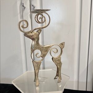 SILVER WELDED Artisan Rustic Reindeer Candle Holder, 13” Tall; 6” wide antlers